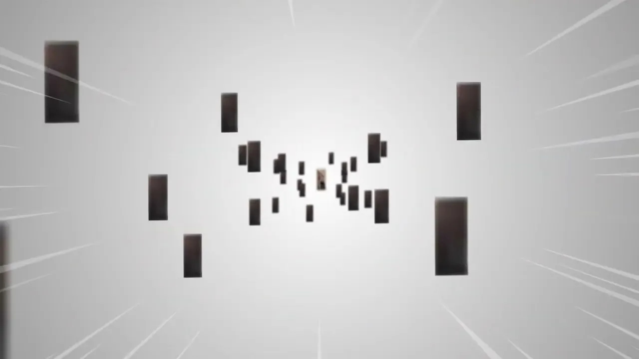 Dark doors floating in a bright white void